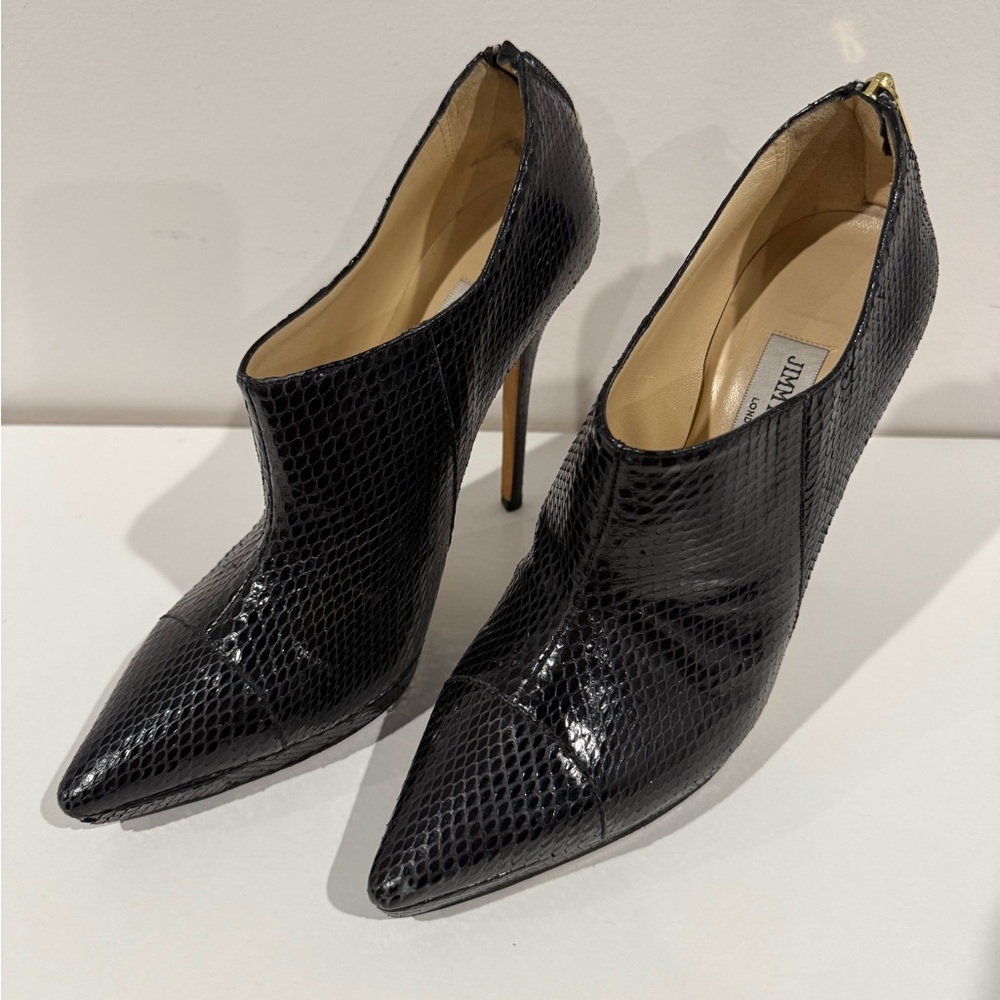Jimmy Choo Women's Black and Gold Ankle Boot Heels Size 8.5